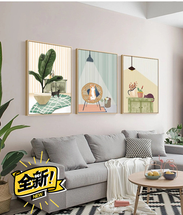 简约温馨猫猫客厅装饰画 油画质感尺寸自由组...