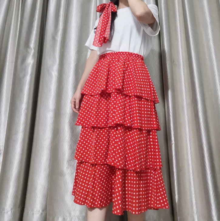 全新s码雪纺红色波点蛋糕裙半身裙送发带