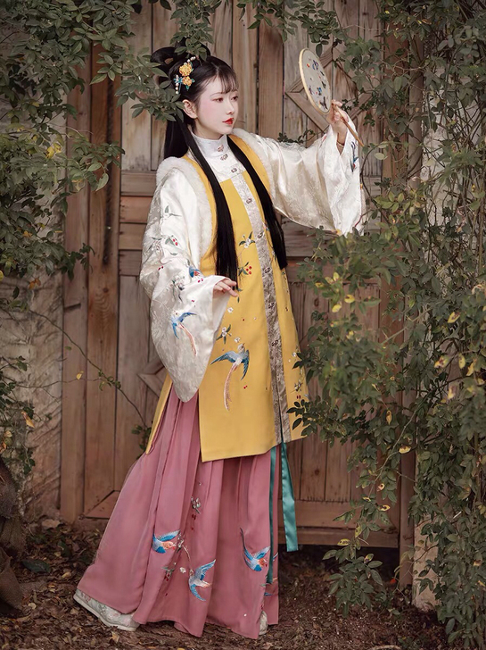 芥子记花鸟栖原创明制立领直襟短袄长比甲汉服...