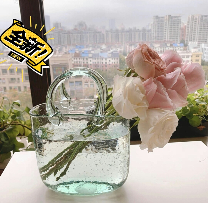 清货捡漏网红透明玻璃手提包包花瓶摆件客厅插...