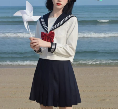 猫屿jk制服白三本日系学院风短袖套装海军风...