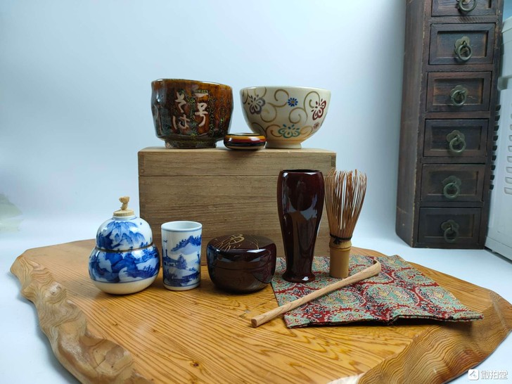 日本回流抹茶套组，原木箱