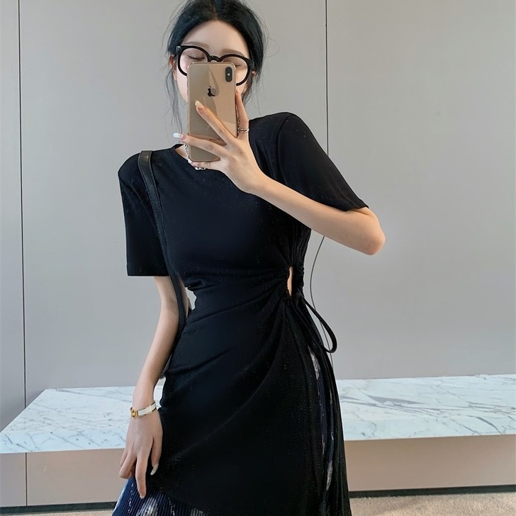 夏装2021新款女小众设计感T恤不规则开叉...