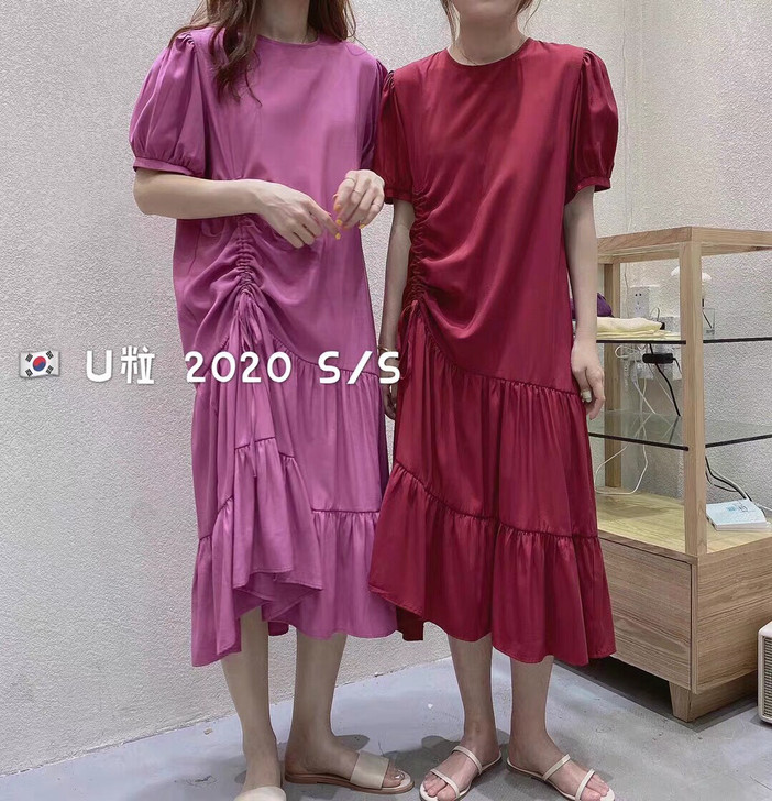 全新裙子2021新款连衣裙子抽绳蛋糕裙宽松...