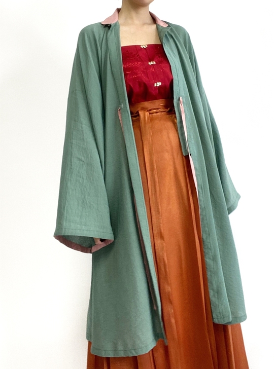 云出岫原创设计异色贴边明制立领对襟长衫汉服...