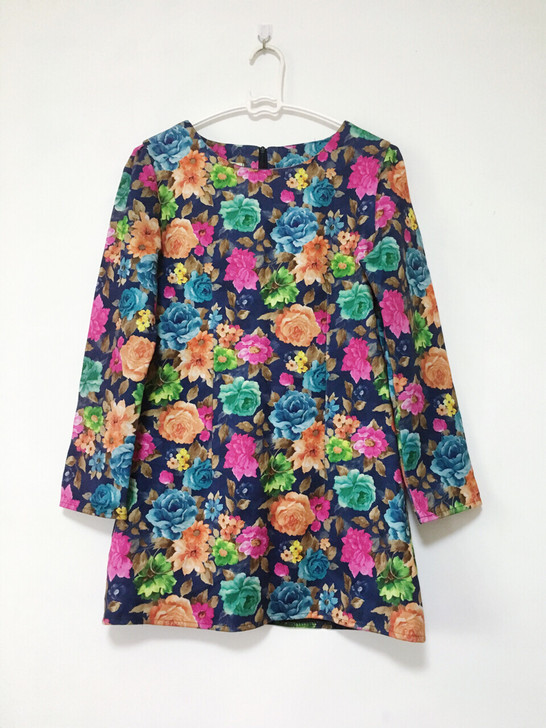 包邮 油画立体大花朵复古连衣裙 名媛森女风