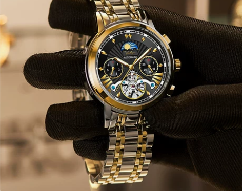 品牌正品概念全自动机械表时尚钢带镂空防水陀...