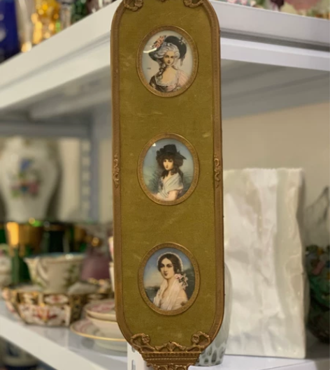 西洋古董vintage手绘人物瓷板画,丝绒...