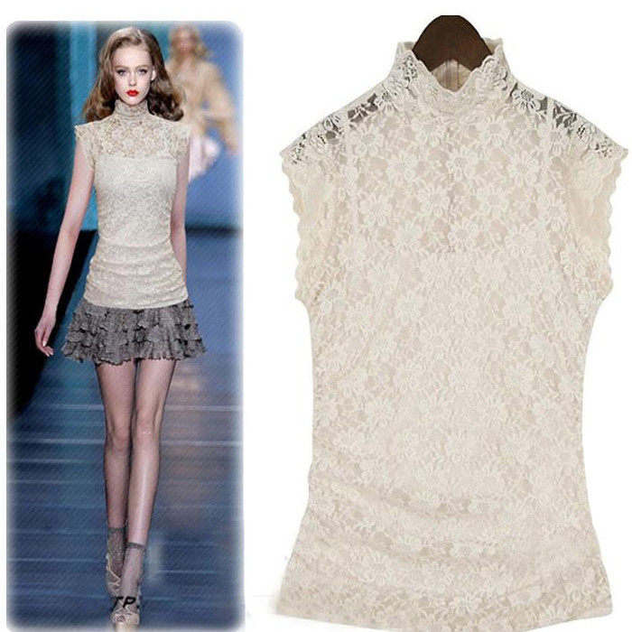 包邮，夏装立领蕾丝雪纺衫短袖上衣