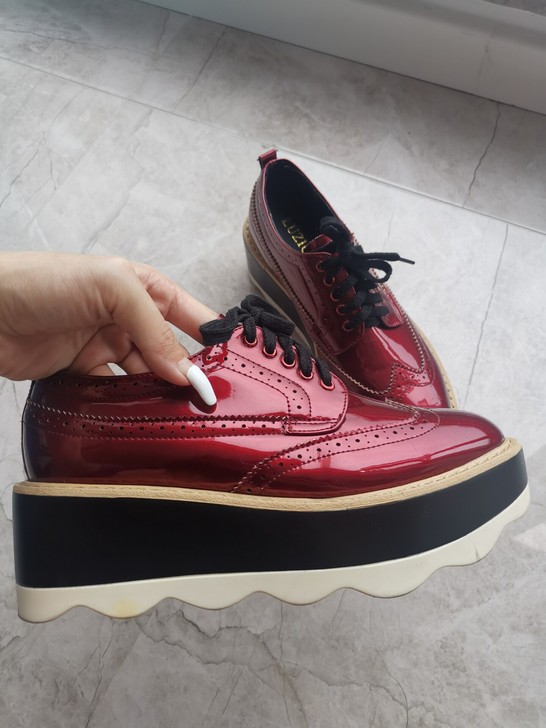 布洛克松糕鞋女厚底 百搭内增高雕花坡跟真皮...