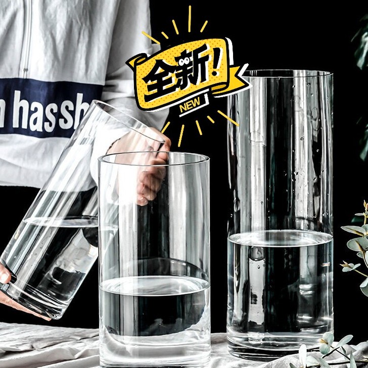 玻璃透明花瓶马醉木银柳富贵竹北欧简约直筒高...