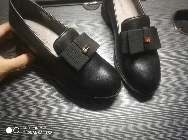 全新头层牛皮女鞋小皮鞋带4厘米坡跟