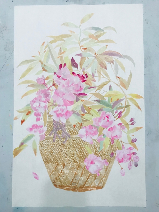 国画没骨画 没骨花鸟 没骨花篮