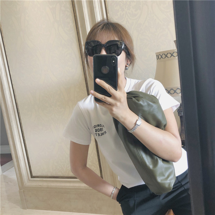 韩国白色字母T恤女20新款简约圆领纯色短款...