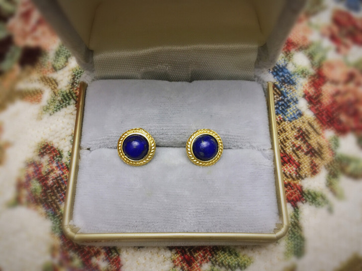 vintage日本中古天然青金石耳钉描述：...