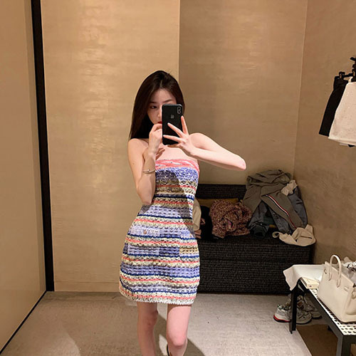 性感名媛风编织抹胸针织连衣裙女夏2021年...