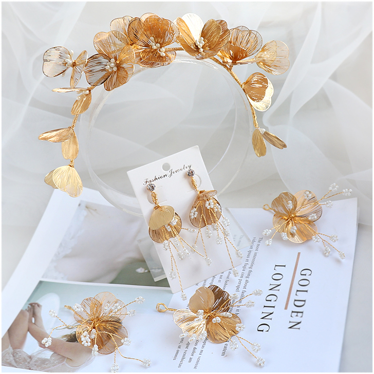 新娘头饰复古欧式金丝花瓣发饰发箍边夹高贵典...