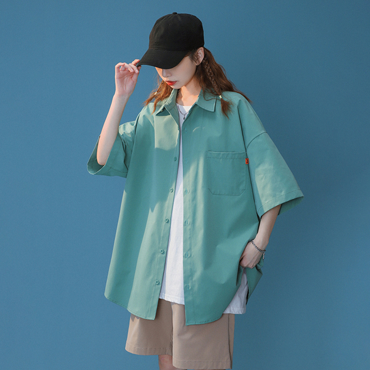 【狂欢价】夏季薄款短袖衬衫女小众上衣百搭洋...