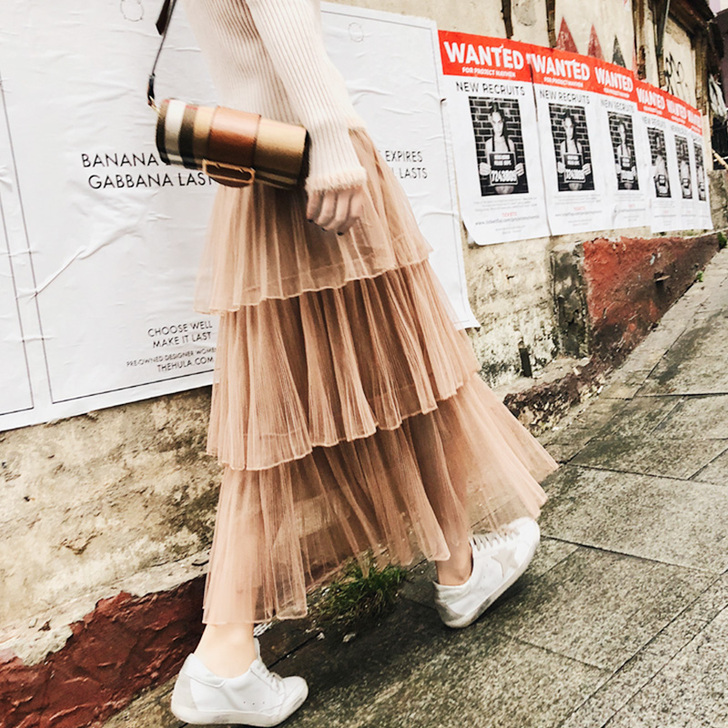 网纱蛋糕裙半身裙秋冬女2018新款中长款高...