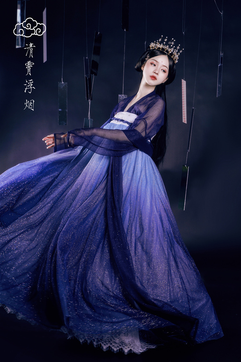 昼夜星辰 原创汉服汉元素渐变网纱星空绣花 ...