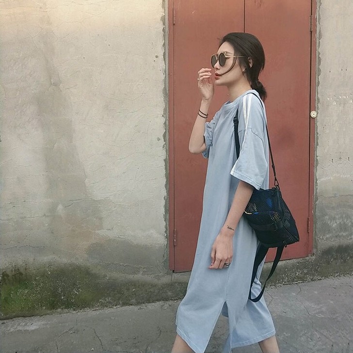 全新/均码/古祖祖中长款t恤裙女宽松大版短...