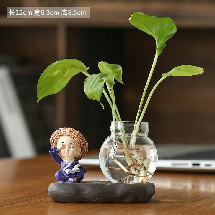 绿萝水培花盆器皿透明玻璃插花创意水养植物花...
