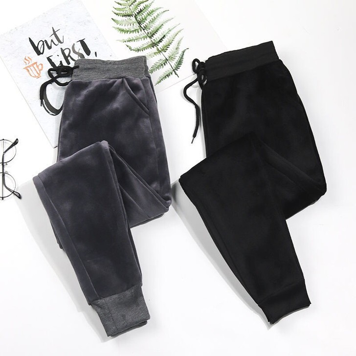 加绒/不加绒加厚丝绒运动裤女冬季保暖BF风...