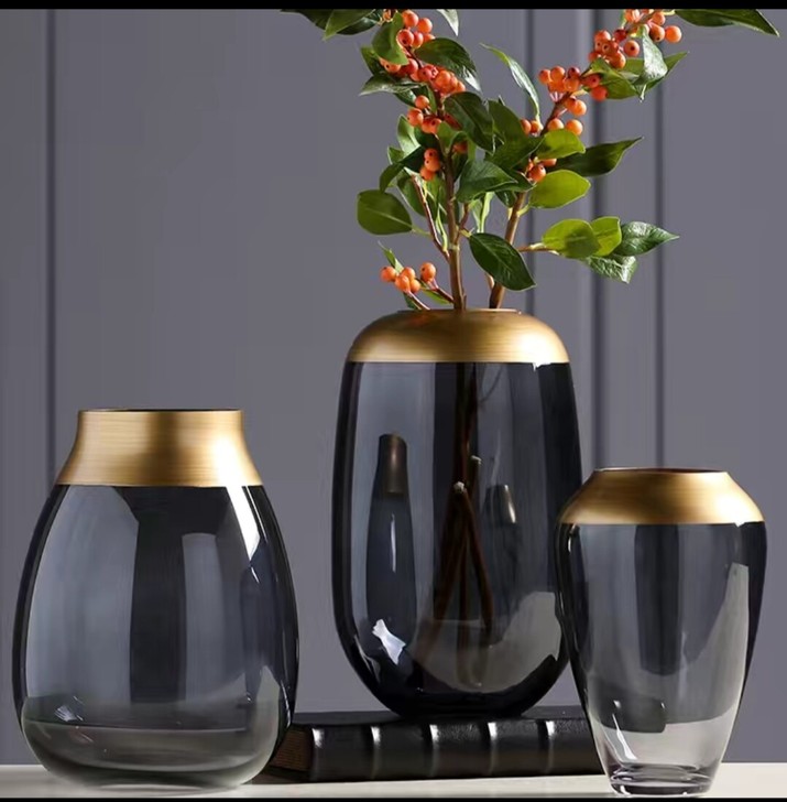 现代简约玻璃花瓶透明彩色水培百合富贵竹花瓶...