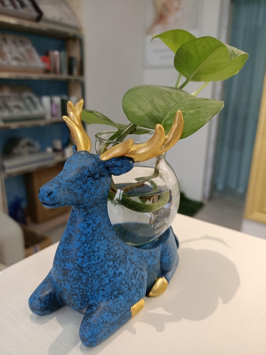 创意鹿绿萝水培植物花瓶玻璃透明容器皿水养插...
