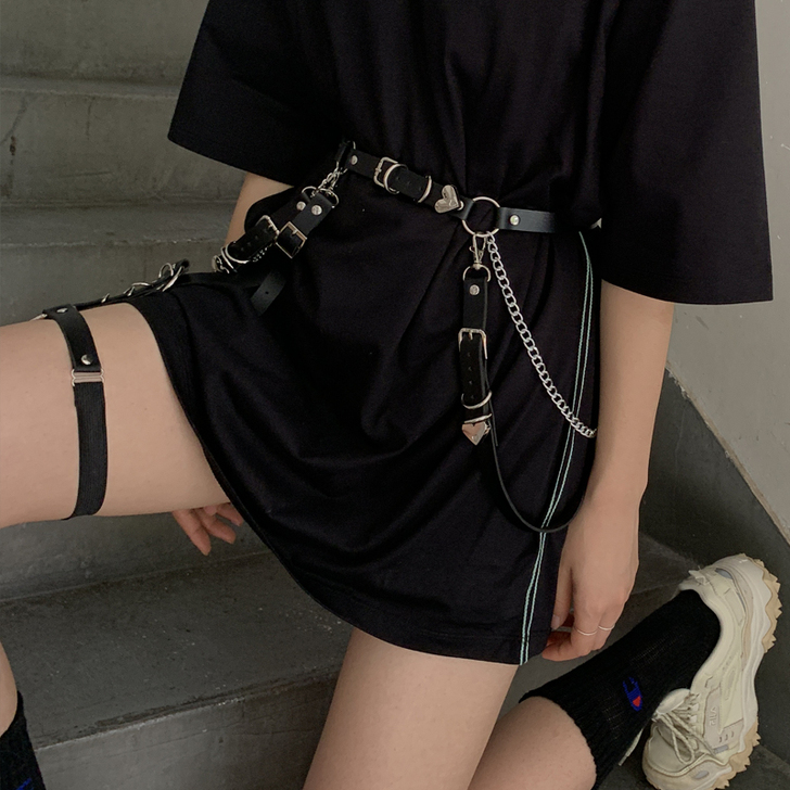 朋克腰带女机能风腰链装饰裙子链条裤链jk皮...