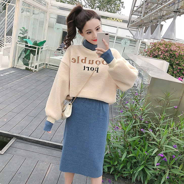 网红两件套装2019秋冬装新款时尚俏皮女神...