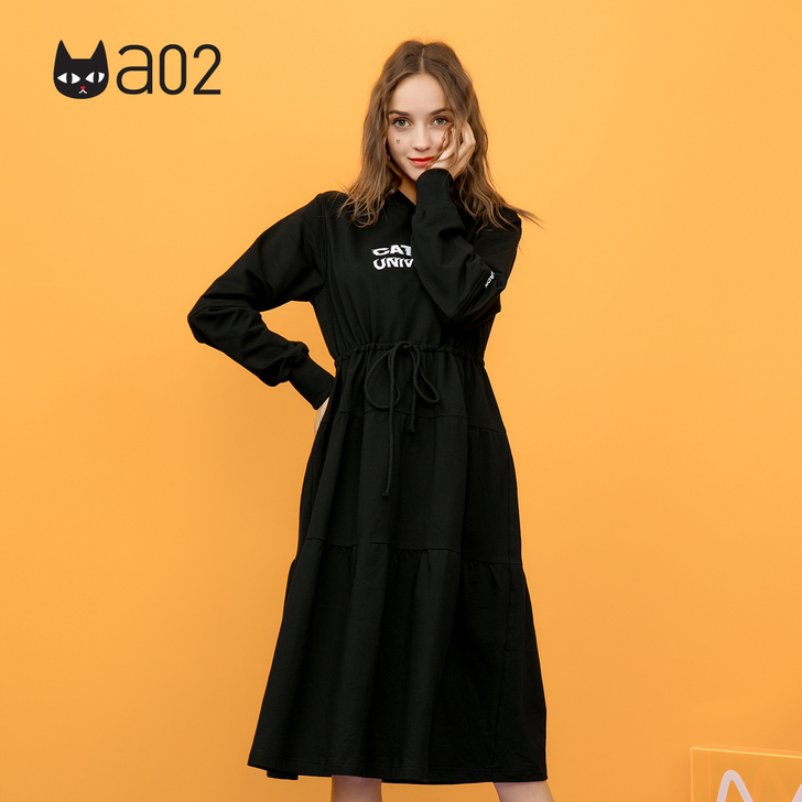 a02新款2019少女高腰抽绳收身显瘦连帽...
