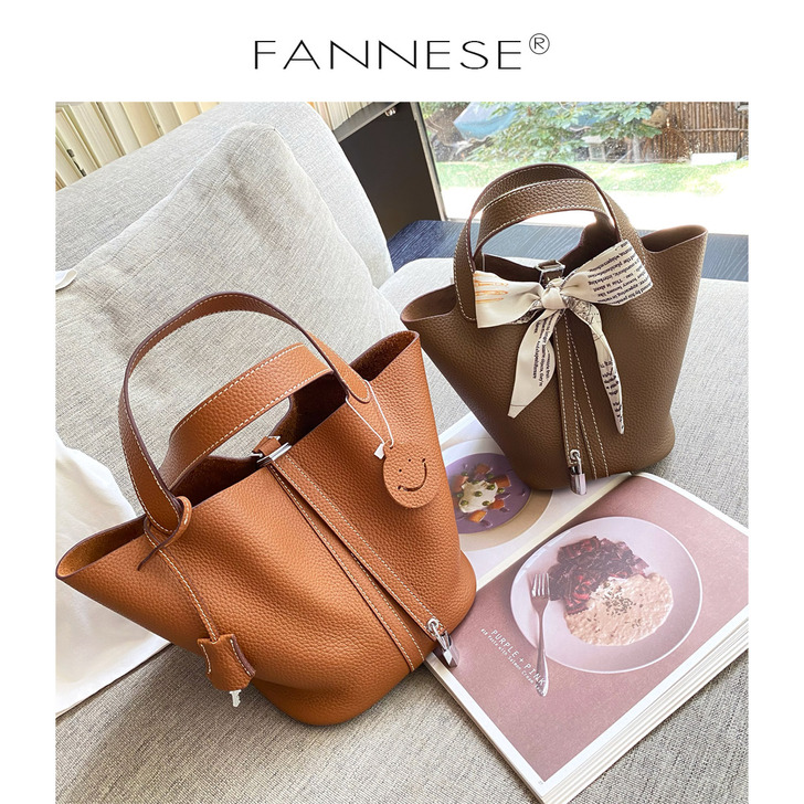 2021秋冬新款菜篮子女包真皮小水桶包手提...