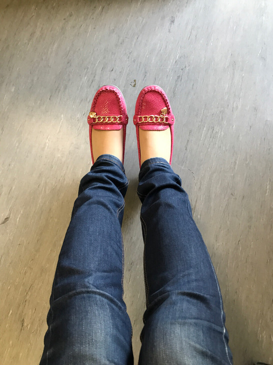 forleria坡跟玫红色牛皮单鞋37码全...