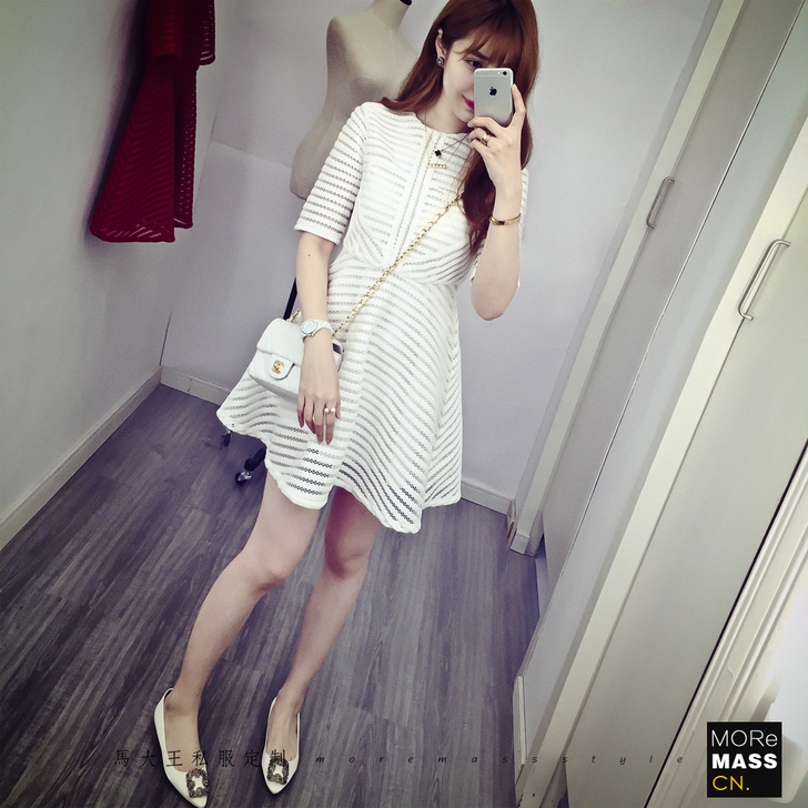 连衣裙黑色显瘦夏短袖裙子条纹镂空半袖