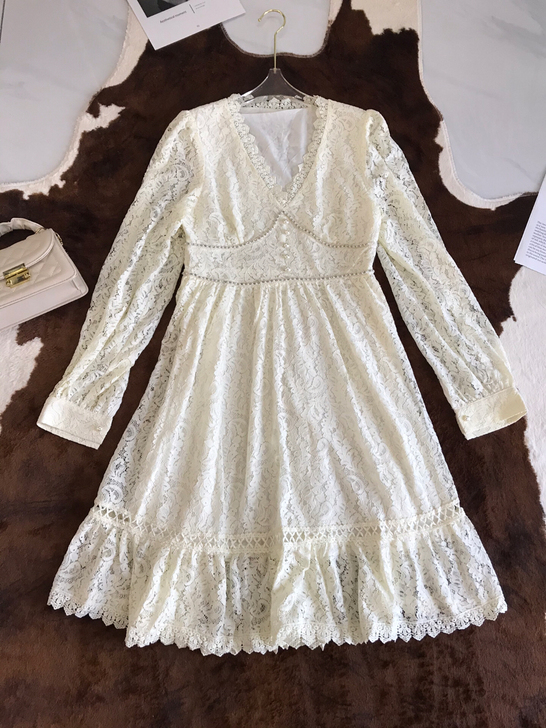 港风顶级奢华重工镶钻珍珠蕾丝连衣裙