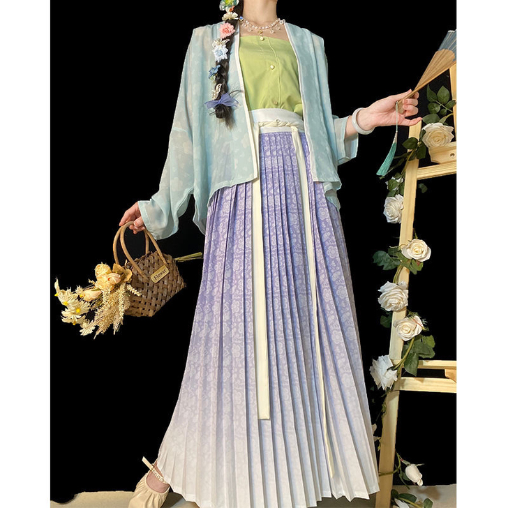 夏季薄款对襟短衫夏飞机袖百褶裙早秋系列汉服...