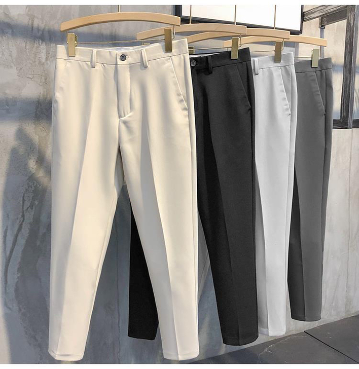 春夏秋季纯色锥形9九分西裤男士英伦免烫修身...