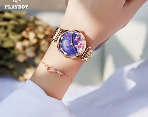 PLAYBOY钢带防水石英表手表休闲夜光女...
