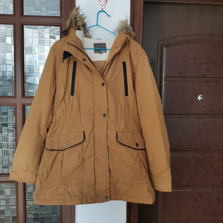 森马 羊羔毛拼接棉服 中长款