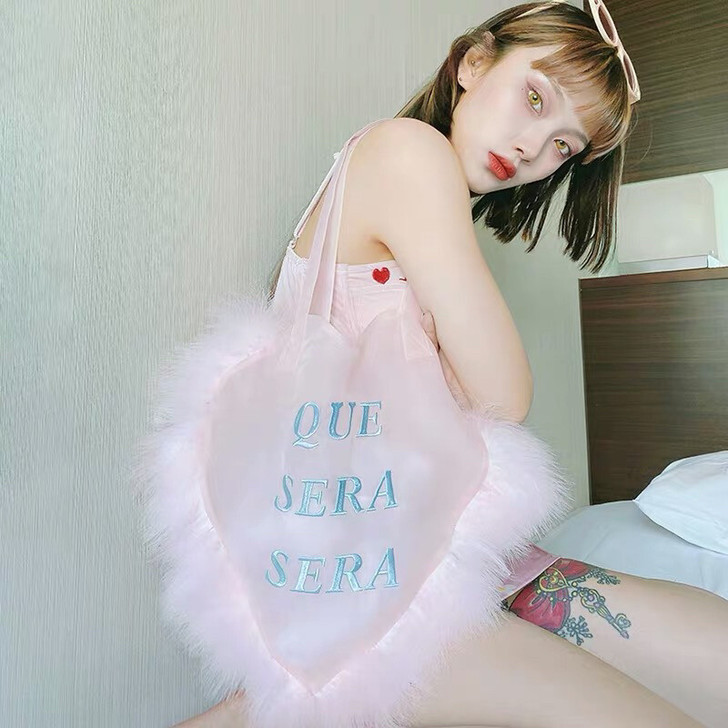 日系龙心ins小野少女必备刺绣爱心羽毛粉嫩...