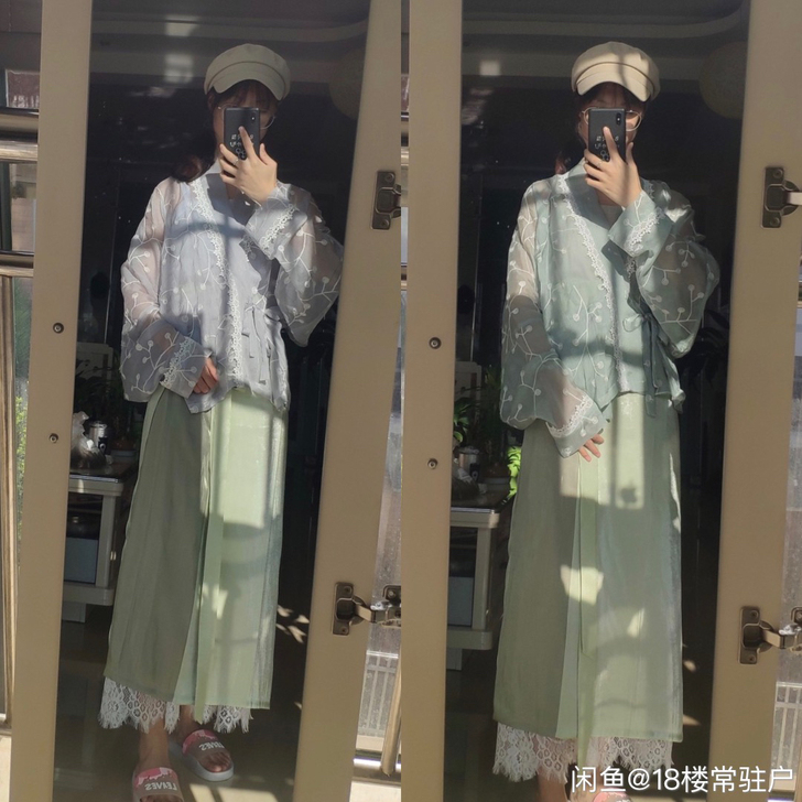 汐舟家的泠夏，雾蓝色飞机袖m码，灰白拼色旋...