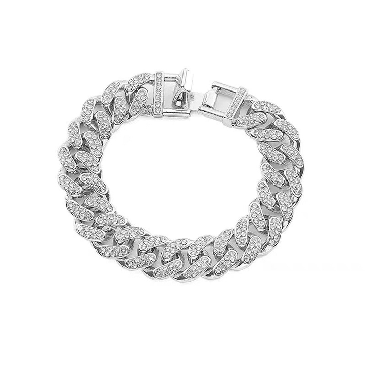 BONELESS 银色黑色钻石古巴手链男女...