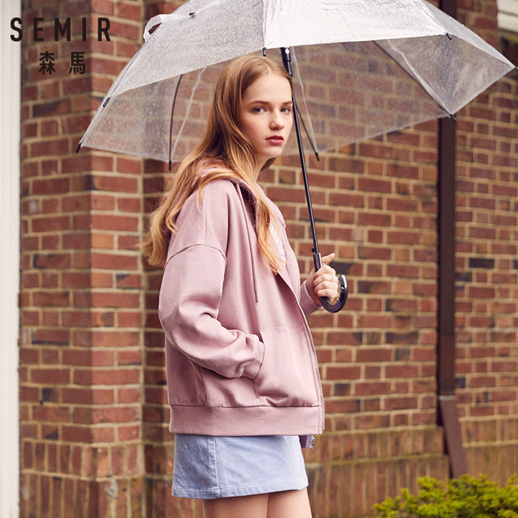 森马短外套女2019春字母印花连帽卫衣衫