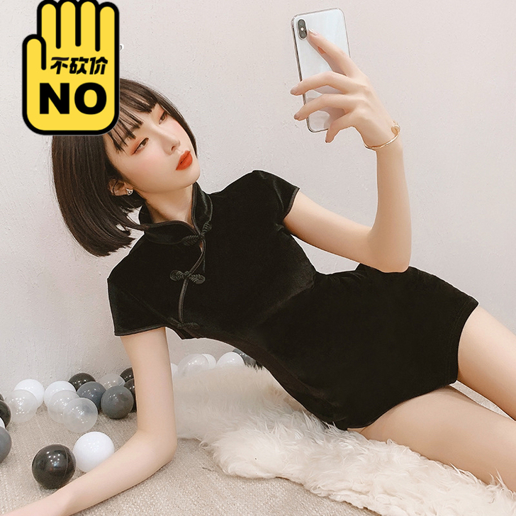 复古民国风丝绒优雅旗袍 侧边性感开叉制服 ...