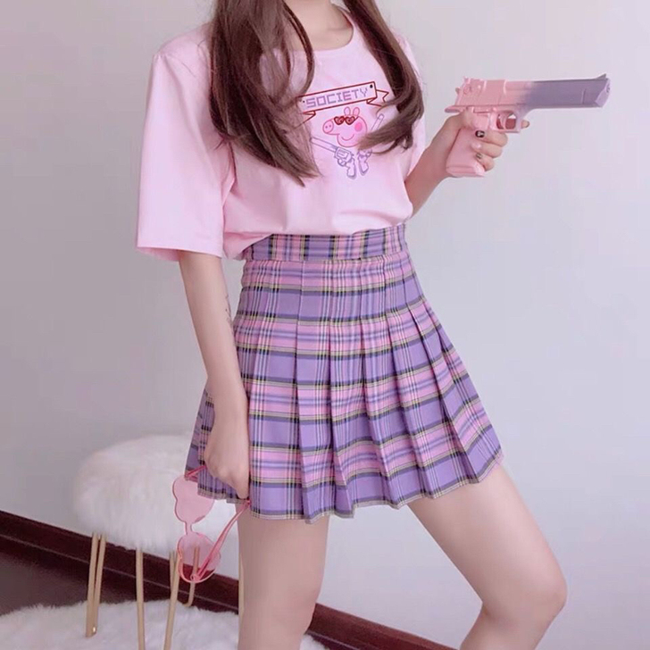 全新 甜美可爱日系格子半身裙