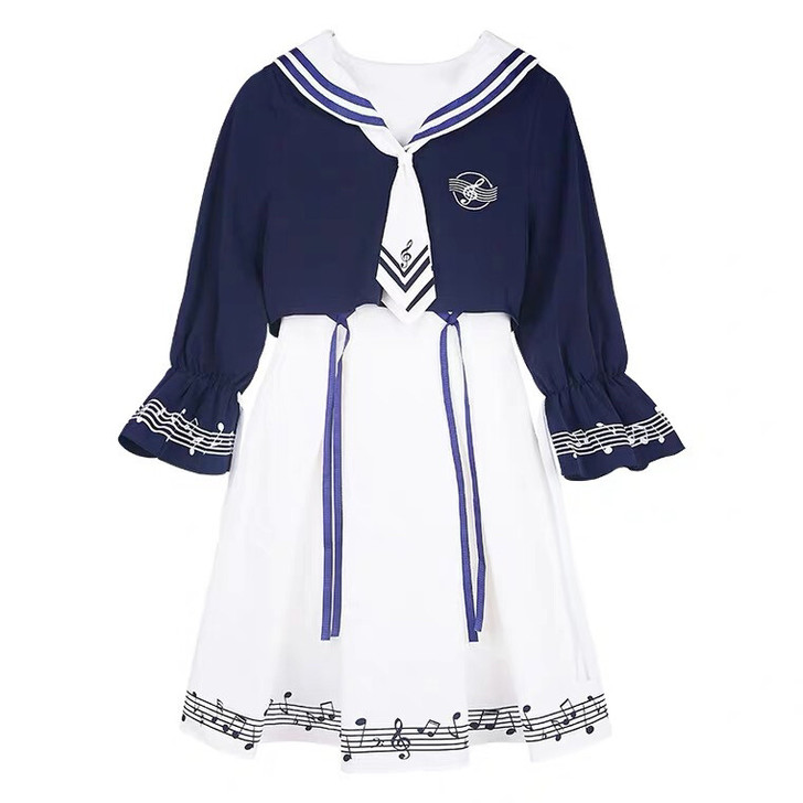 漫踪五线谱音符学院风女连衣裙水手服套装春夏...