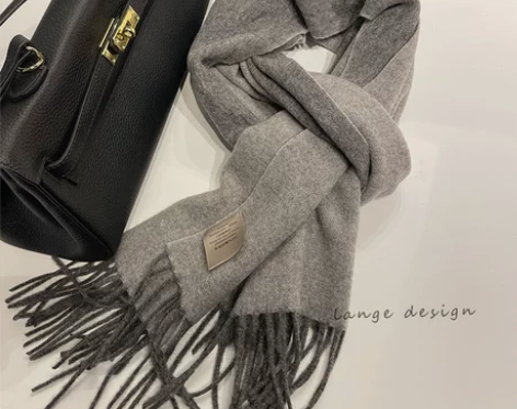 重磅珍品澳洲wool纯色简约双面羊毛围巾女...