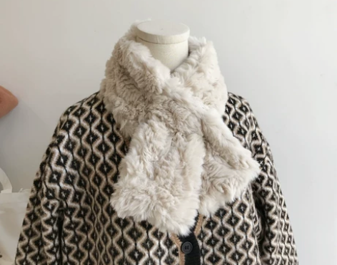 高级感 韩国东大门冬天新款仿濑兔毛交叉围巾...