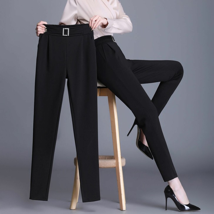 夏季新款九分/长裤烟管裤弹力高腰哈伦裤显瘦...